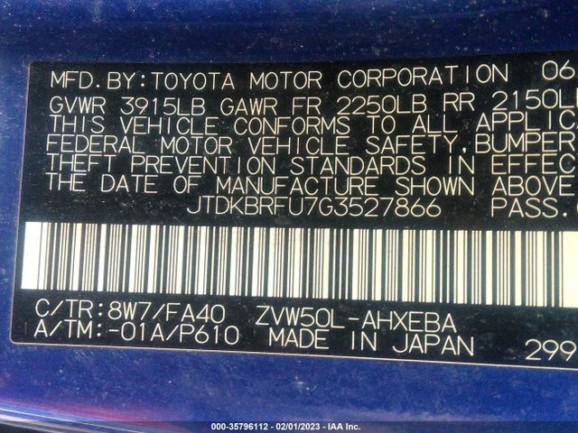 Toyota Prius Two 2016 JTDKBRFU7G3527866 Image 10