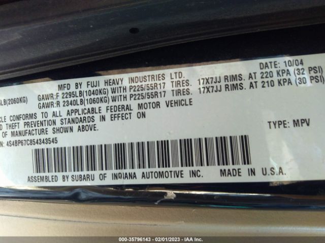 4S4BP67C854343545 Subaru Legacy Wagon (natl) Outback Xt Ltd