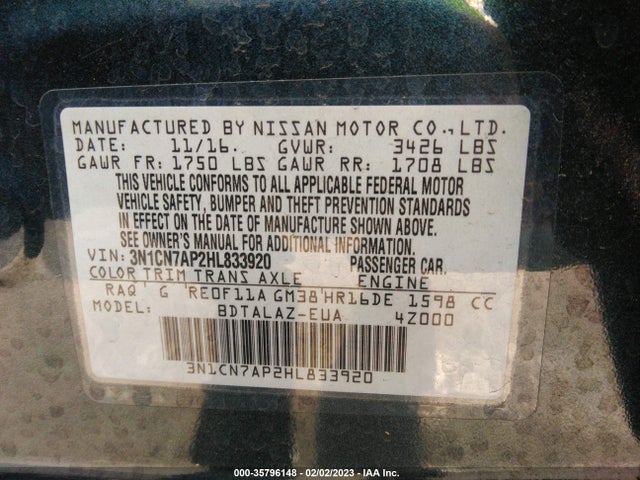 2017 Nissan Versa, VIN: 3N1CN7AP2HL833920