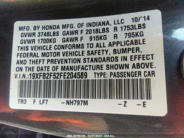 Honda Civic Sedan Lx 2015 19XFB2F52FE204589 Image 10