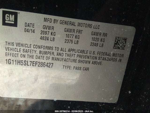 2014 CHEVROLET MALIBU LTZ VIN: 1G11H5SL7EF286427
