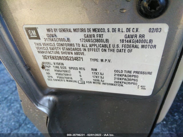 3GYEK63N03G234871 Cadillac ESCALADE EXT