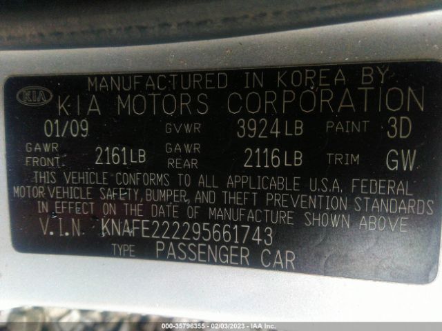KNAFE222295661743 KIA SPECTRA LX