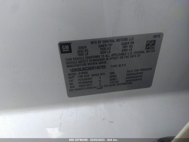 2016 Chevrolet Suburban, VIN: 1GNSKJKC9GR140769
