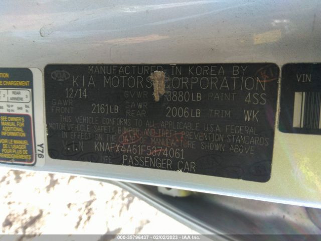 KNAFX4A61F5374061 KIA FORTE LX