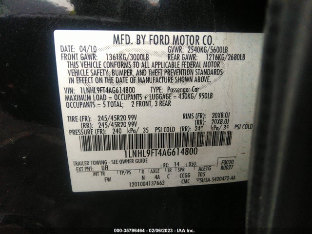 Lincoln MKS 2010 1LNHL9FT4AG614800 Image 10