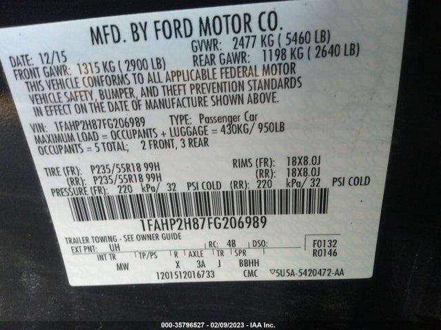 2015 Ford Taurus, VIN: 1FAHP2H87FG206989