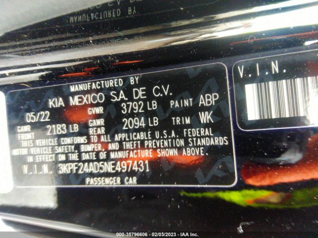 3KPF24AD5NE497431 KIA Forte Lxs