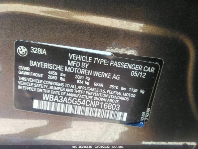 BMW 3 Series 328i 2012 WBA3A5G54CNP16803 Image 10