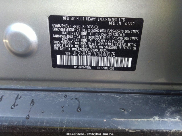2012 SUBARU FORESTER 2.5X VIN: JF2SHABC7CH440075