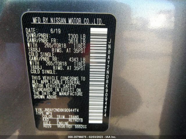 JN8AY2ND8K9094474 Nissan ARMADA SV