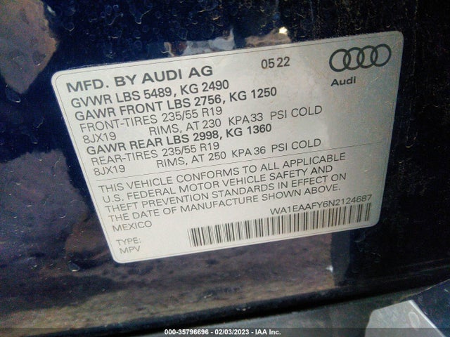 WA1EAAFY6N2124687 Audi Q5 S Line Premium Plus