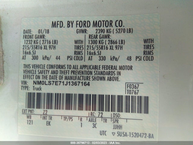 Ford Transit Connect Van Xl 2018 NM0LS7E71J1367164 Image 9