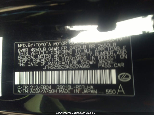 2019 Lexus RC, VIN: JTHSZ5BC5K5009686