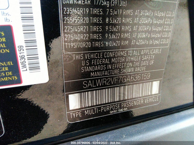 2016 Land Rover Range Rover Sport, VIN: SALWR2VF7GA636159