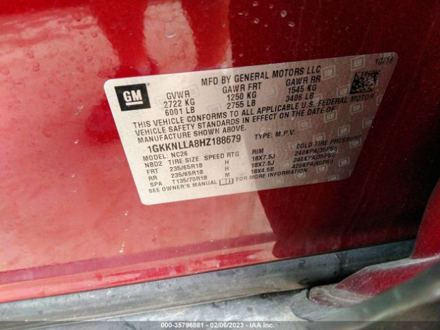 1GKKNLLA8HZ188679 GMC ACADIA SLE