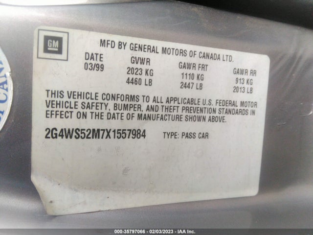 1999 BUICK CENTURY CUSTOM VIN: 2G4WS52M7X1557984