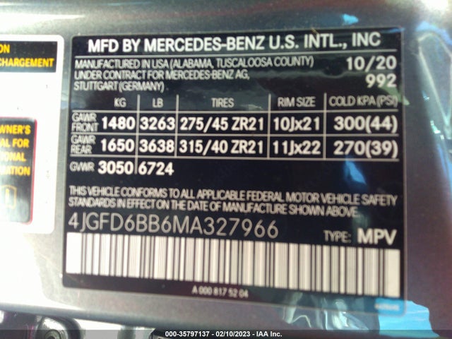 2021 Mercedes-Benz GLE-Class, VIN: 4JGFD6BB6MA327966