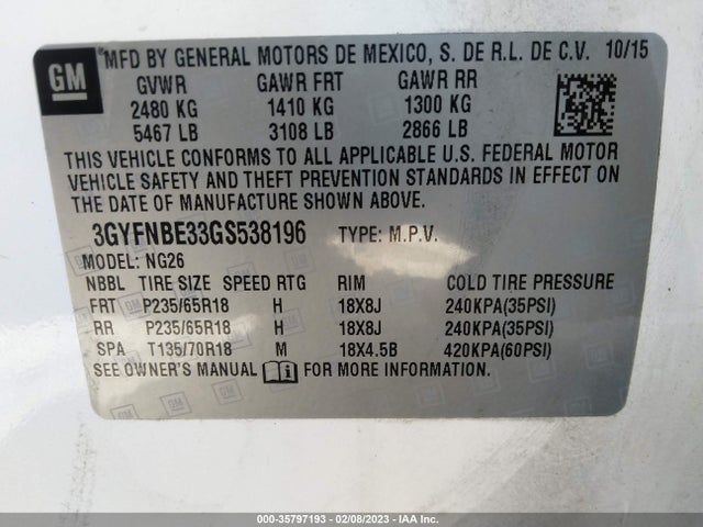 2016 Cadillac SRX, VIN: 3GYFNBE33GS538196
