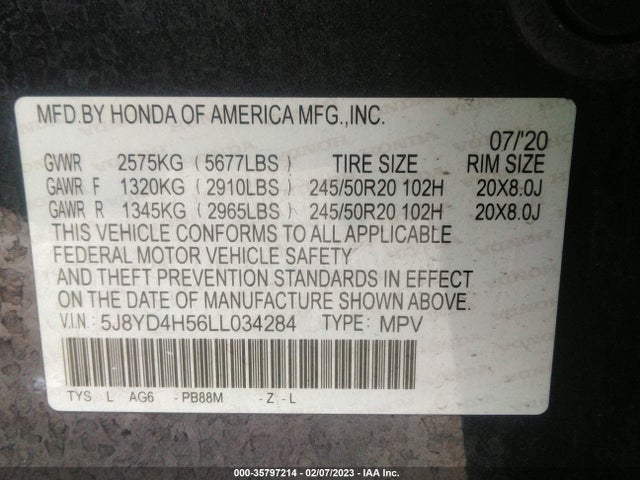 2020 Acura MDX, VIN: 5J8YD4H56LL034284