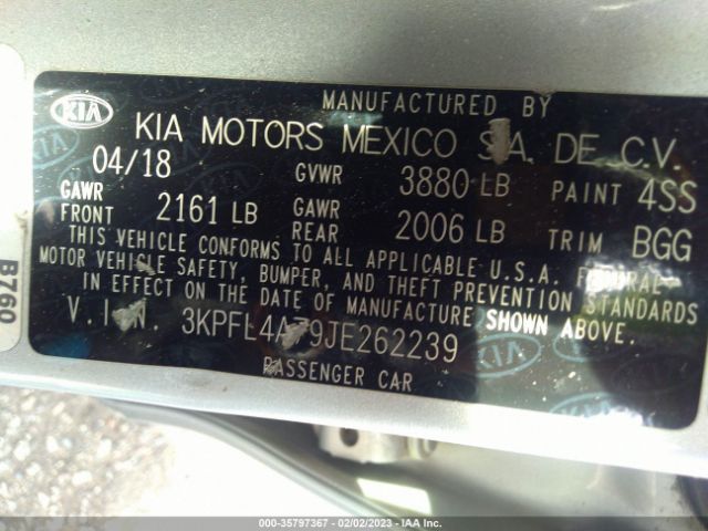 3KPFL4A79JE262239 KIA FORTE LX