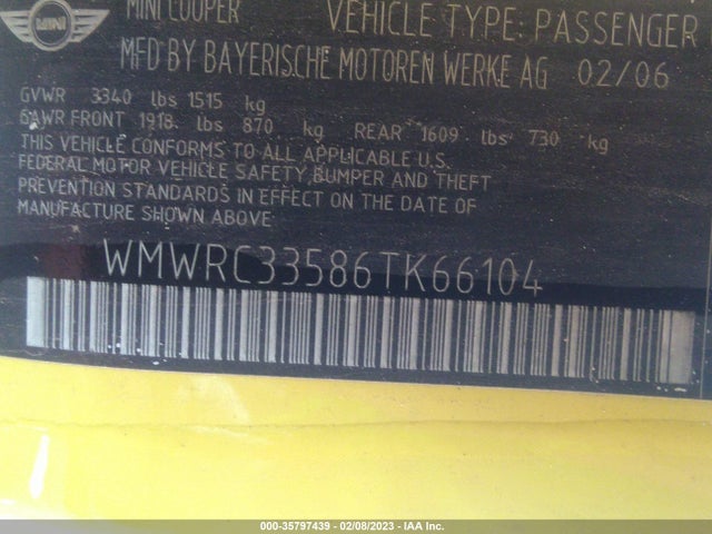 WMWRC33586TK66104 Mini COOPER HARDTOP