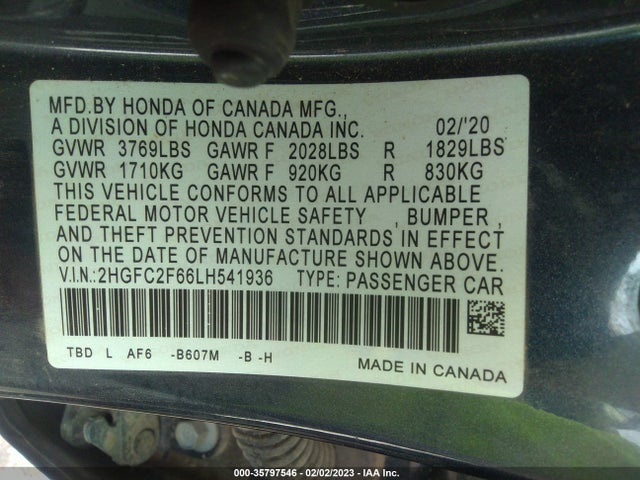 Honda Civic Sedan Lx 2020 2HGFC2F66LH541936 Image 9