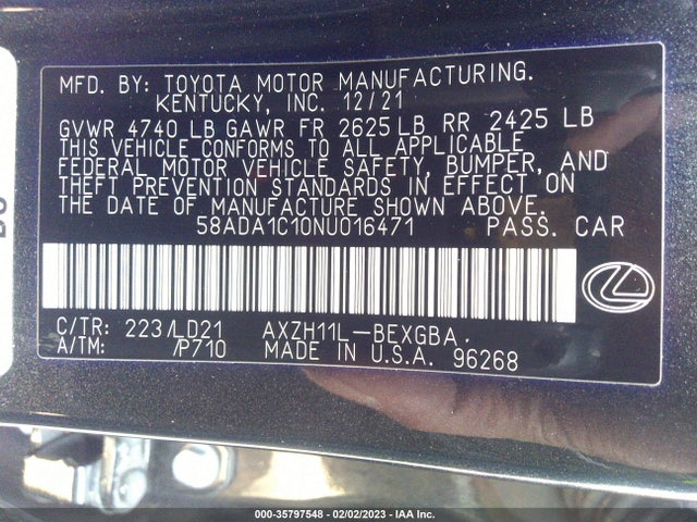 Lexus Es Es 300h 2022 58ADA1C10NU016471 Image 10