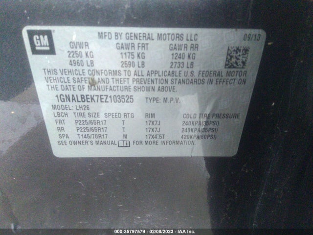 Chevrolet EQUINOX LT 2014 1GNALBEK7EZ103525 Image 10