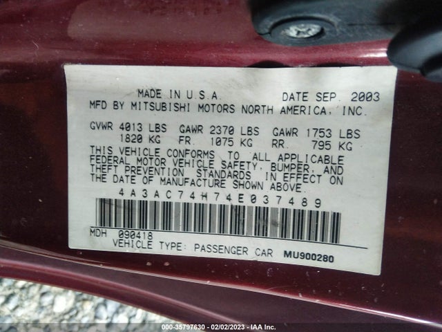4A3AC74H74E037489 Mitsubishi Eclipse Gts