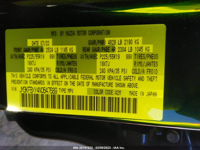 2022 Mazda CX-5, VIN: JM3KFBXY4N0647689