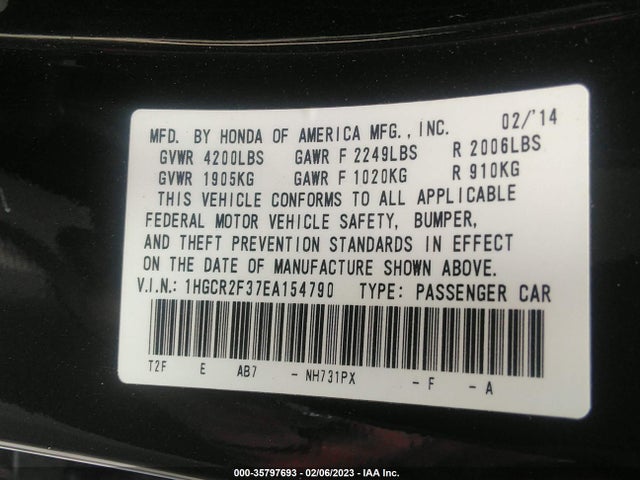 Honda Accord Sedan Lx 2014 1HGCR2F37EA154790 Image 9