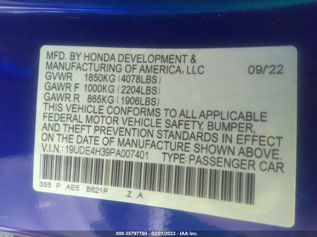 19UDE4H39PA007401 Acura Integra W/a-spec Package