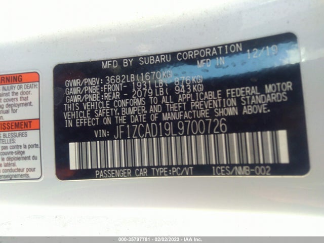 2020 SUBARU BRZ TS VIN: JF1ZCAD19L9700726