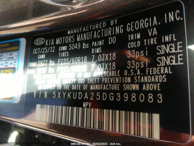 5XYKUDA25DG398083 KIA SORENTO EX