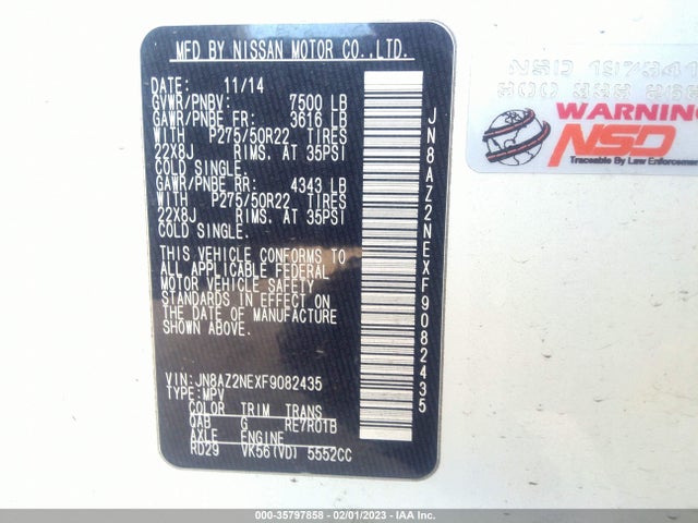 Infiniti QX80 2015 JN8AZ2NEXF9082435 Image 9
