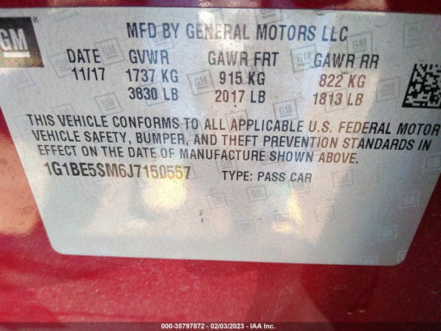 Chevrolet CRUZE LT 2018 1G1BE5SM6J7150557 Image 10