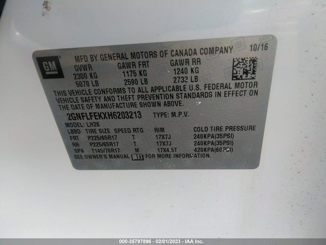 2017 Chevrolet Equinox, VIN: 2GNFLFEKXH6203213
