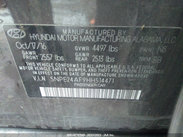 Hyundai Sonata 2.4l 2017 5NPE24AF9HH514471 Image 10