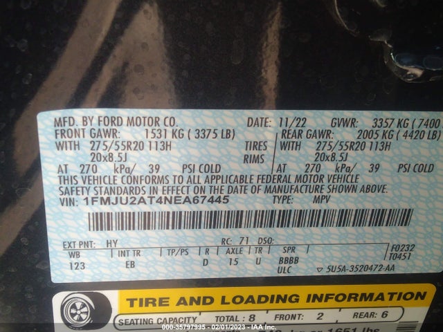2022 Ford Expedition, VIN: 1FMJU2AT4NEA67445