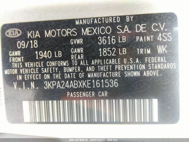 3KPA24ABXKE161536 KIA RIO S