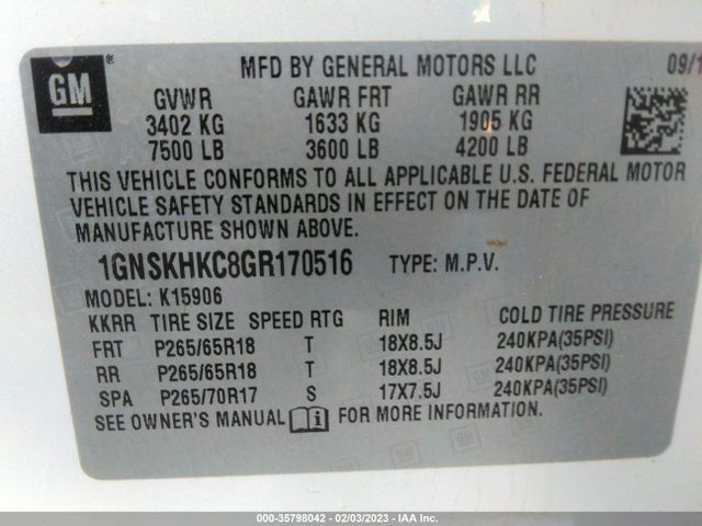 Chevrolet Suburban Lt 2016 1GNSKHKC8GR170516 Image 11