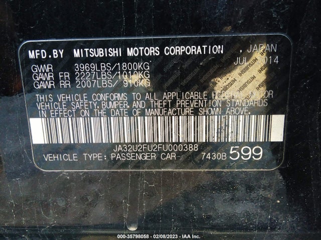 JA32U2FU2FU000388 Mitsubishi LANCER ES