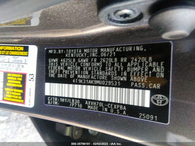 2021 Toyota Camry, VIN: 4T1K31AK9MU029531