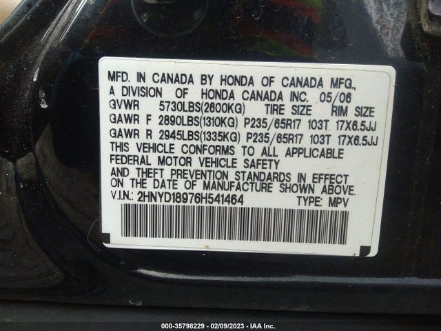 Acura Mdx Touring Res W/navi 2006 2HNYD18976H541464 Image 10