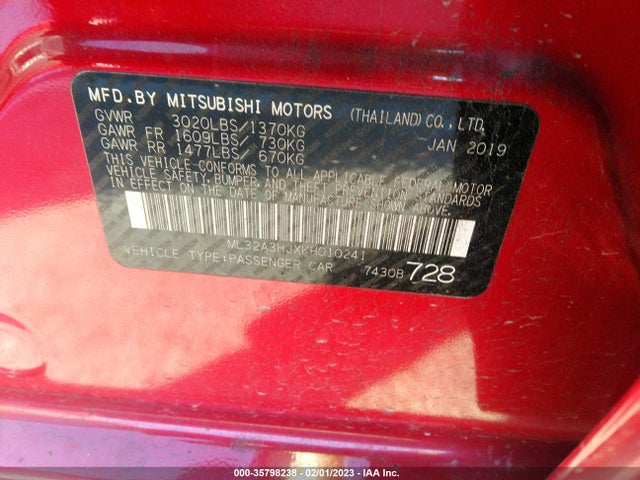 ML32A3HJXKH010241 Mitsubishi Mirage Es/rf