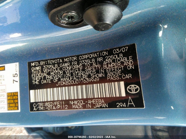2007 TOYOTA PRIUS VIN: JTDKB20U077639949
