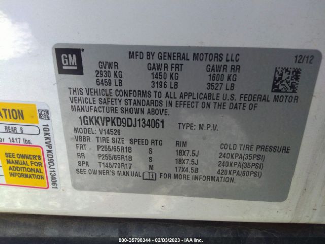 1GKKVPKD9DJ134061 GMC ACADIA SLE
