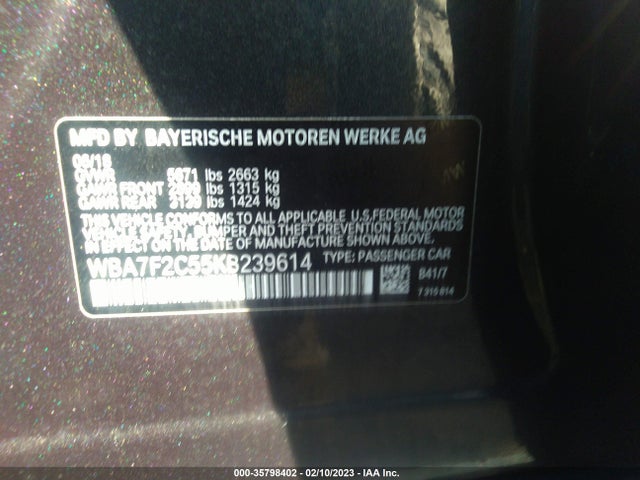 BMW 7 Series 750i Xdrive 2019 WBA7F2C55KB239614 Image 9
