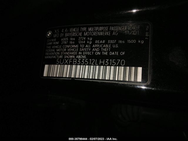 5UXFB33512LH31570 BMW X5 4.4I